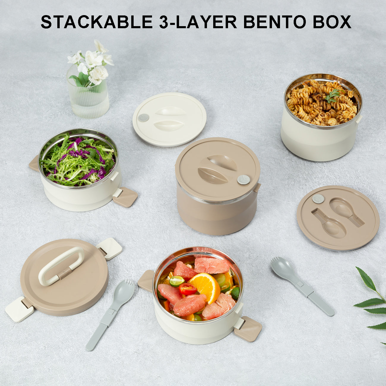 304 Stainless Steel Stackable Compartment Lunch/ Box 2-tier Bento