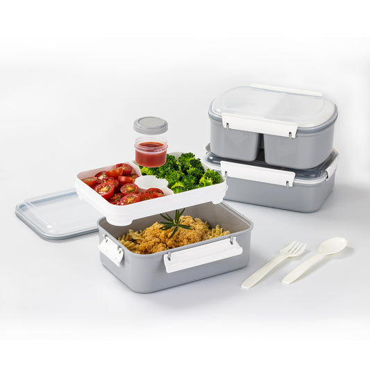 Lille Home Stackable Stainless Steel Thermal Compartment Lunch/Snack Box, 3-Tier Insulated Bento/Food Container with Lunch Ba