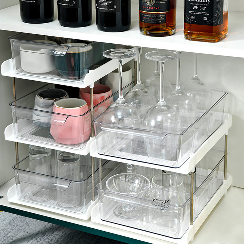 Lille Home 2-Tier Clear Organizer with Sliding Storage Drawers/Baskets,  with Handles and Dividers for Kitchen, Under Sink, Bathroom, and Office,  BPA