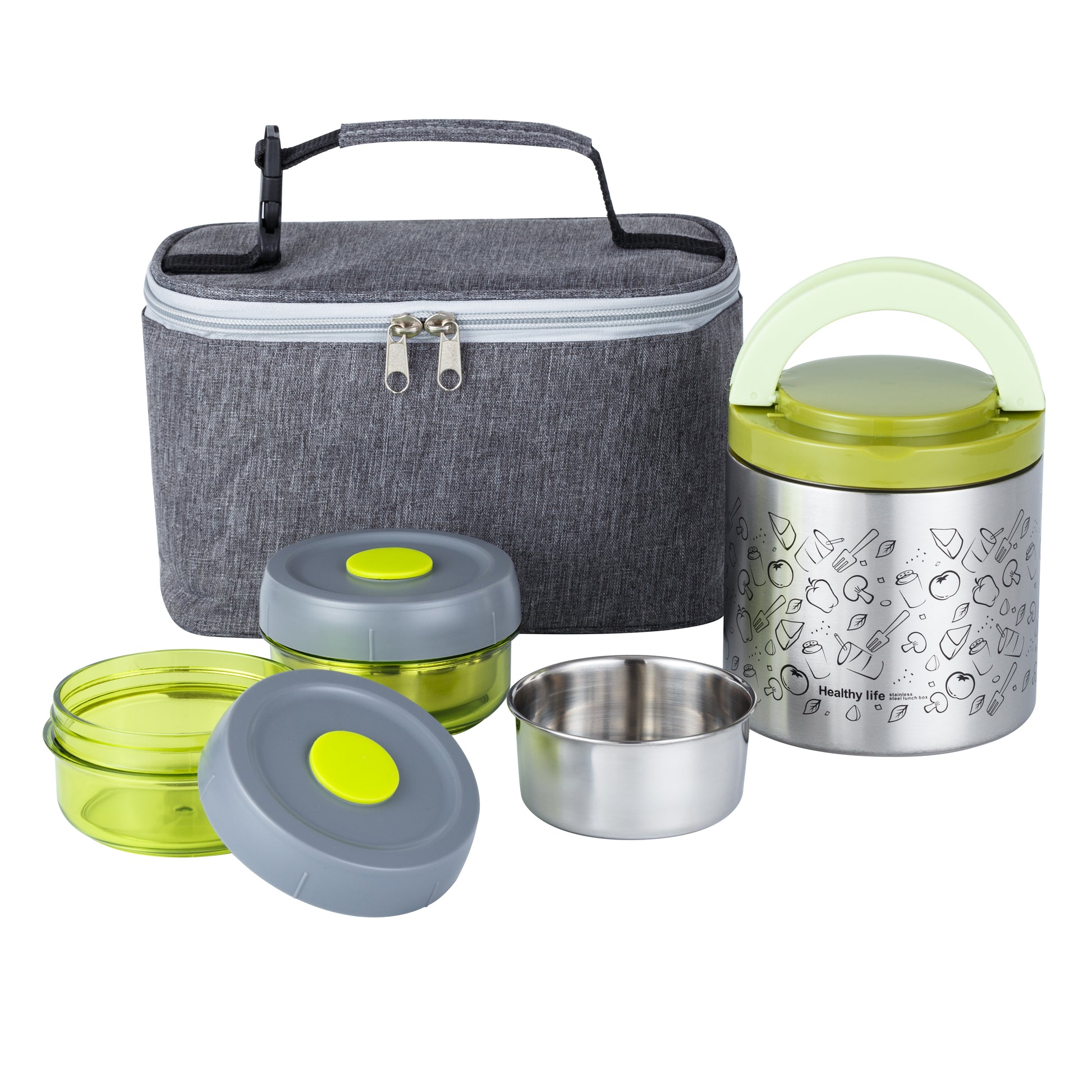  Lille Home Lunch Box Set, A Vacuum Insulated Bento/Snack Box  Keeping Food Warm for 4-6 Hours, Two Stainless Steel Food Containers, A  Lunch Bag, A Portable Cutlery Set (Blue): Home 