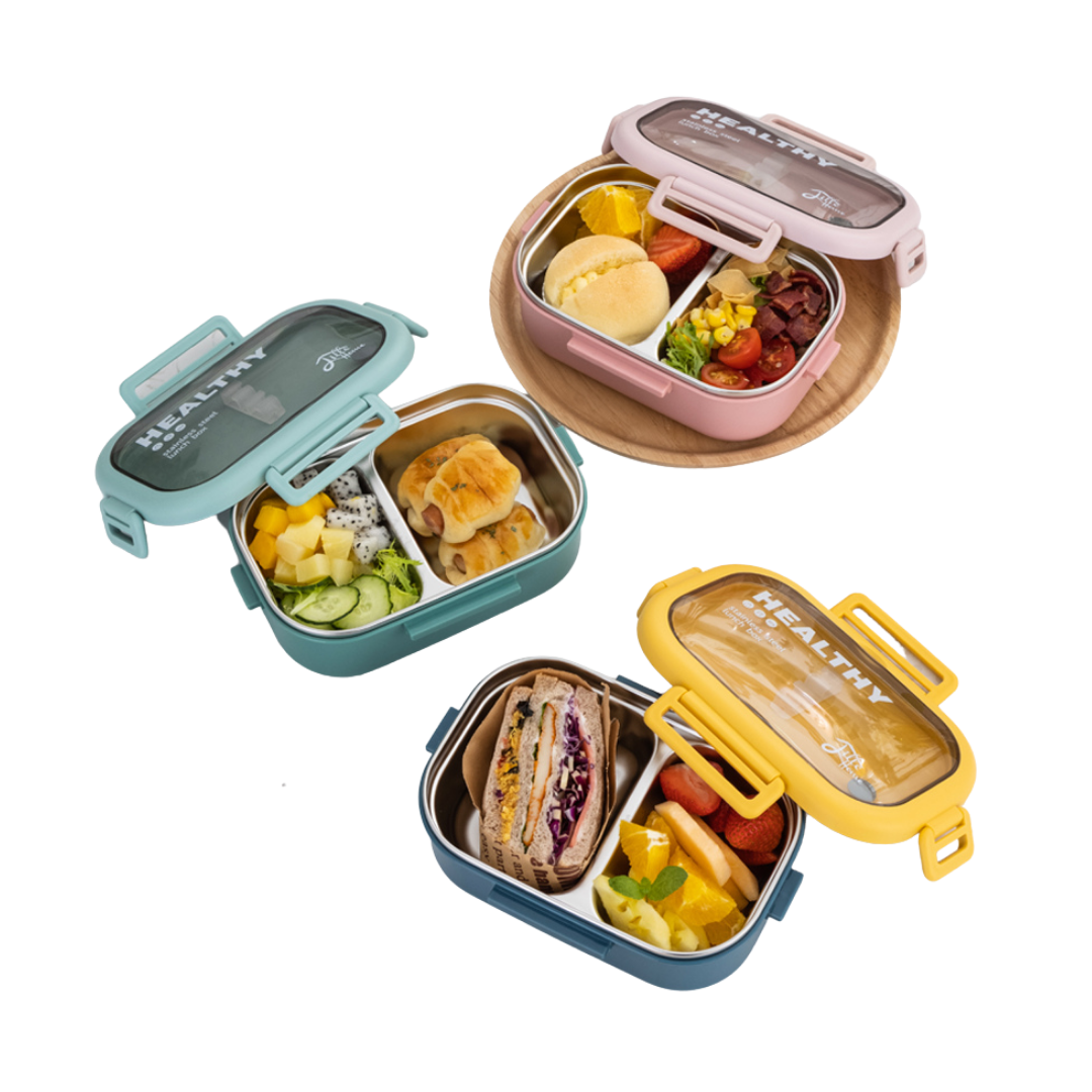 Lille Home Stackable Compartment Lunch Box With Lunch Bag, Cutlery Set